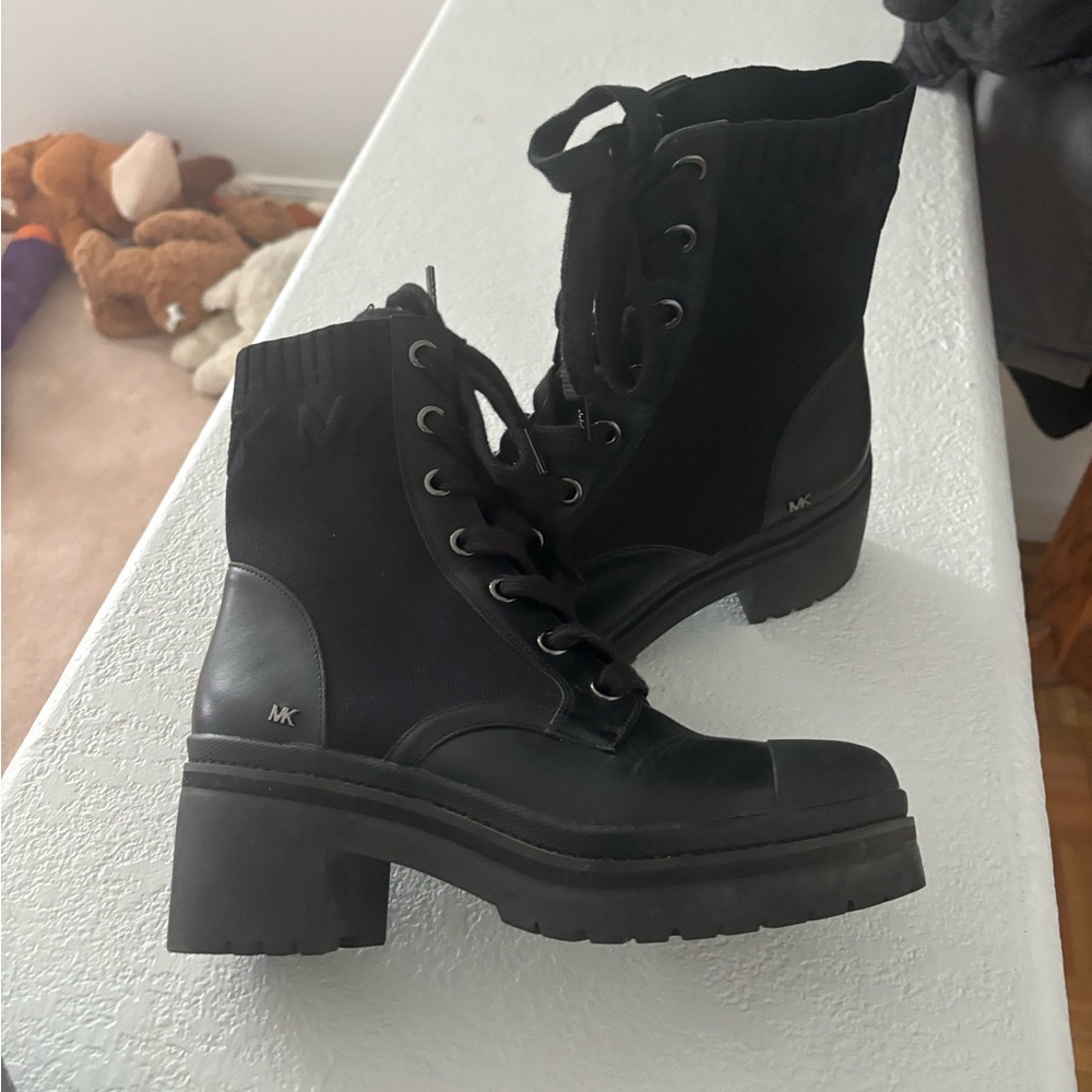 Michael Kors Black Lace-Up Moto Boots